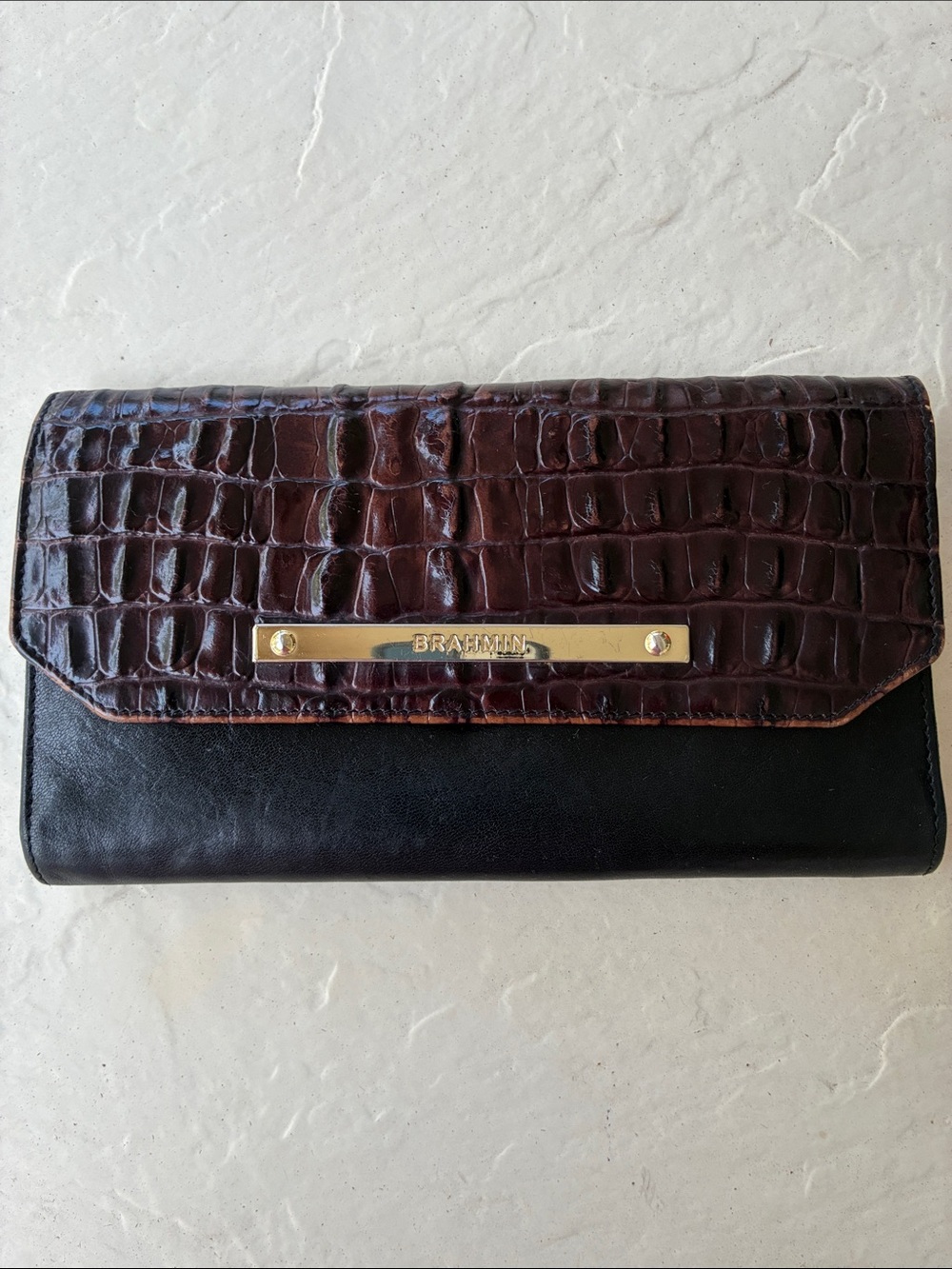 Brahmin leather Croc wallet clutch black & brown